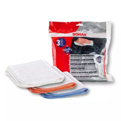Набор салфеток из ультратонкой микрофибры для финишной очистки кузова белая 3 шт 40х40 см SONAX Microfiber Cloths Ultrafine (450700)