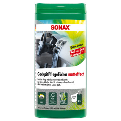Салфетки для очистки салона автомобиля Sonax Matt Effect Green Lemon Box 25шт (412800)