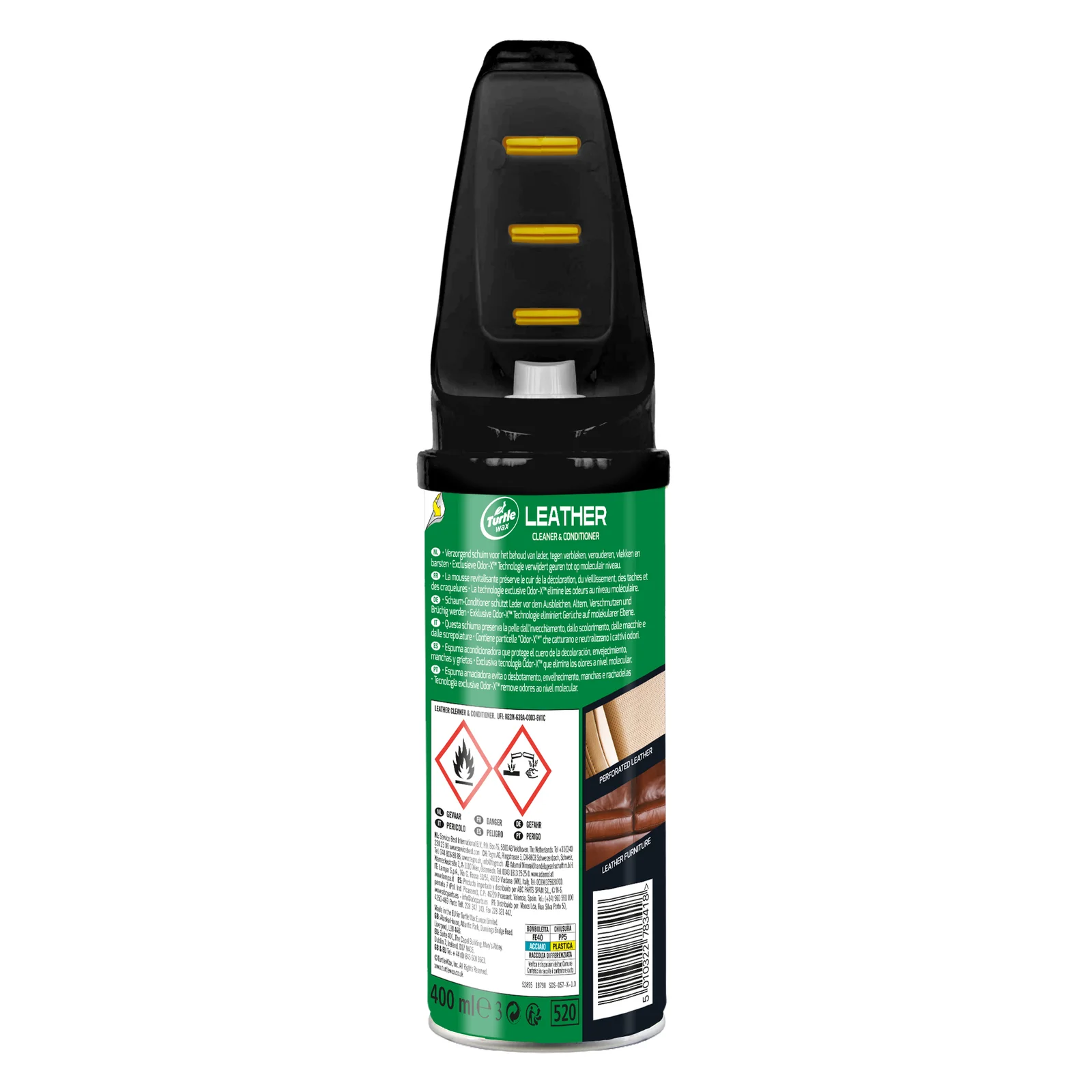 Очиститель-кондиционер кожи Turtle Wax Leather Cleaner Odor-X с щеткой 400мл (52895) 3 Очиститель-кондиционер кожи Turtle Wax Leather Cleaner Odor-X с щеткой 400мл (52895) — изображение 2