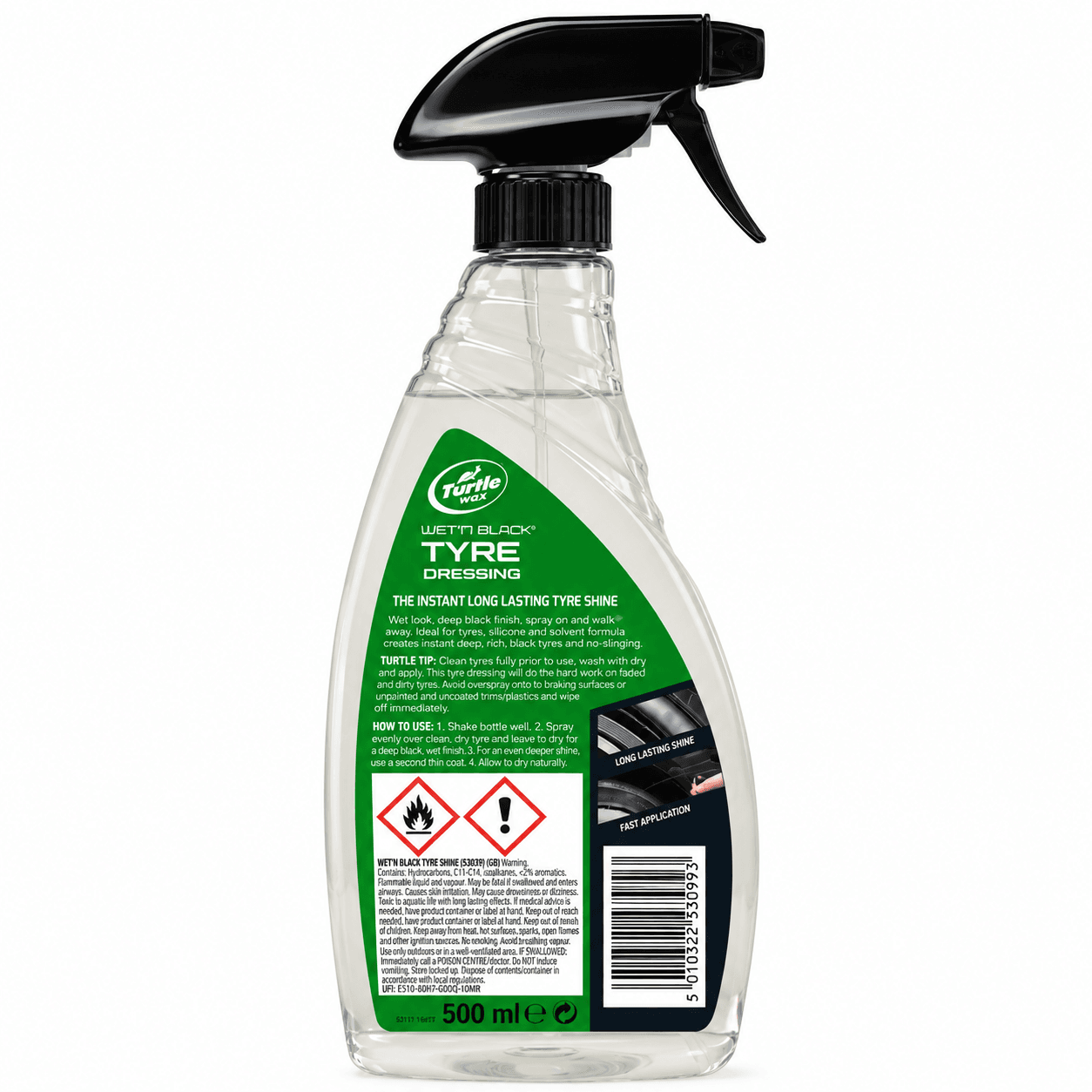 Полироль для чернения шин и пластика Turtle Wax Wet-n-Black 500мл (53943) 3 Полироль для чернения шин и пластика Turtle Wax Wet-n-Black 500мл (53943) — изображение 2