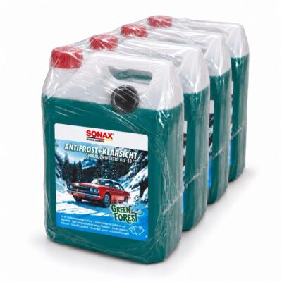 Готовая жидкость в бачок омывателя Sonax AntiFrost+KlarSicht до -18°C Green Forest с ароматом хвои, зимний 16л (138400-16l)